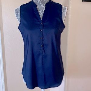 New York & company stretch navy blue sleeveless blouse size xs
